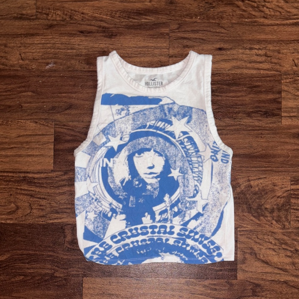 Hollister Kids White Tank with Blue Graphic